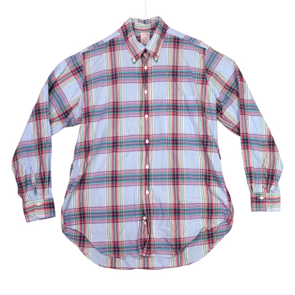 Vintage Brooks Brothers Madras Shirt Mens L Plaid Long Sleeve Button Down Cotton